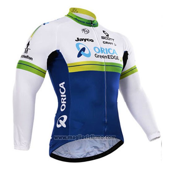 2015 Abbigliamento Ciclismo Orica GreenEDGE Blu e Bianco Manica Lunga e Salopette